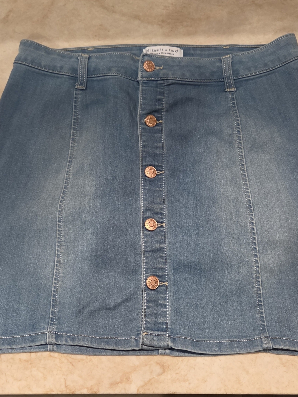 Celebrity Pink Soft Denim Button-Front Mini Skirt in Light Blue